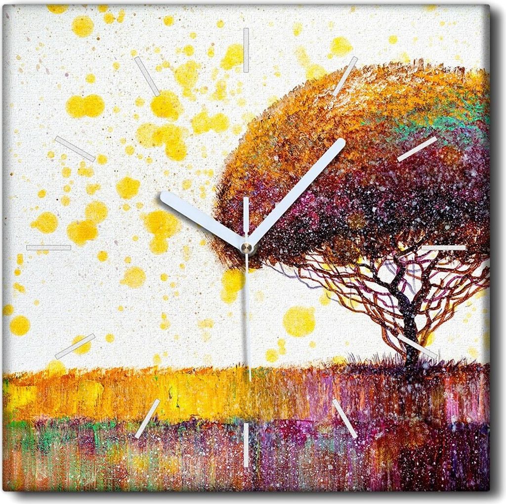 Coloray Uhr auf Leinwand 30x30 cm Wand Uhr Dekoration Wohnzimmer Segeltuch weiße Zeiger -Bäumelandschaft.