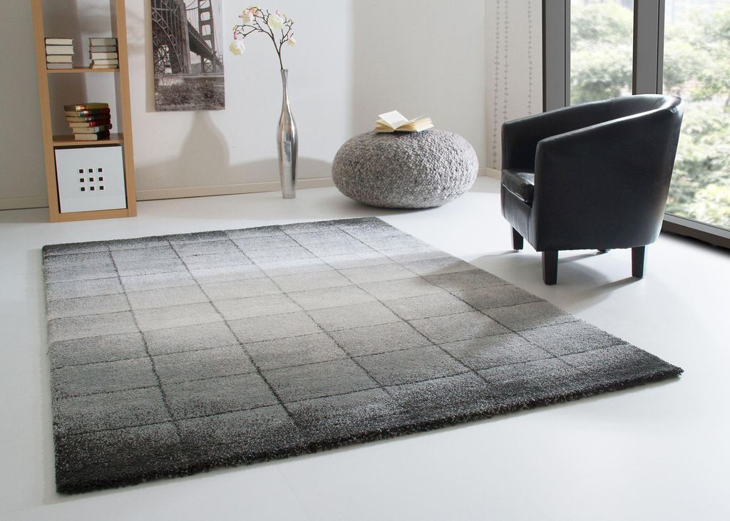Hochflor Teppich Hermosa Shaggy Langflor Kästchen in Grau Produktbild 