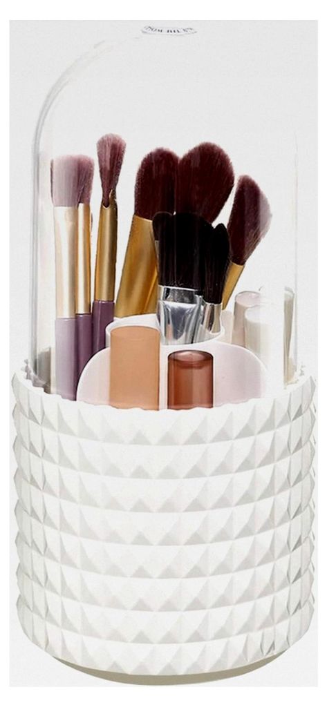 Drehbarer Makeup Organizer, Schmink Organizer mit Deckel, Pinselhalter, Kosmetik Aufbewahrung für Make-up, Lippenstift, Pinsel und Beauty Produkte...