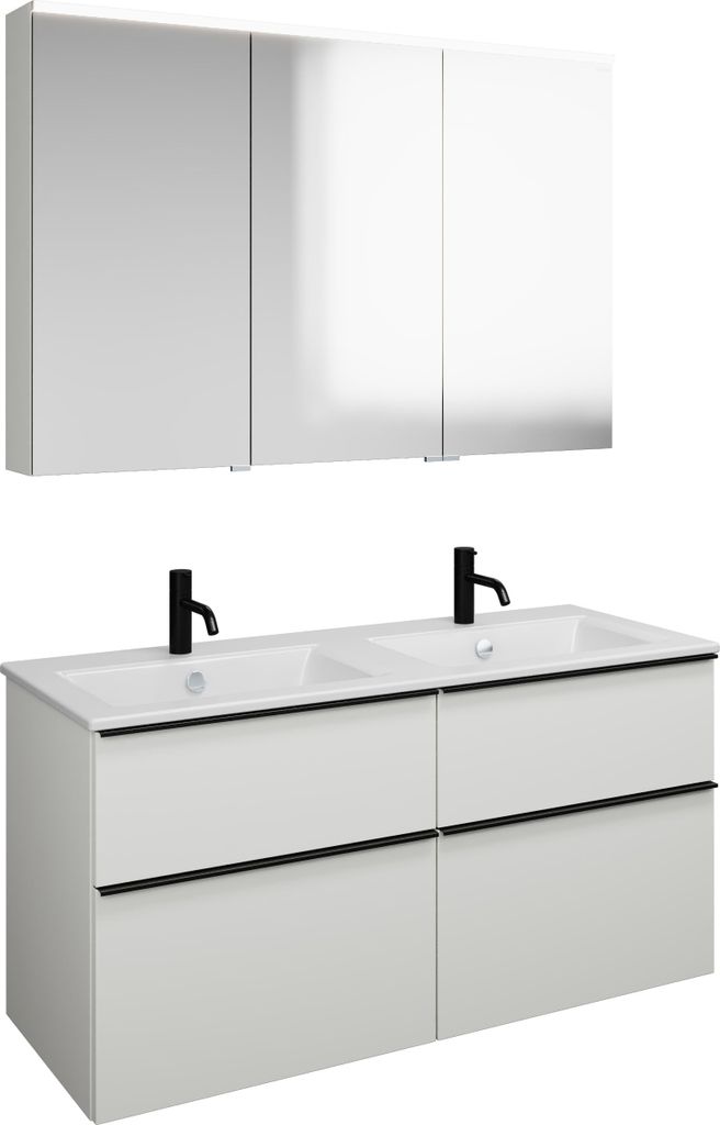 burgbad Eqio Set, bestehend aus Spiegelschrank links, Keramik-Doppelwaschtisch Slim und Waschtischunterschrank, Breite 1220mm, SHCR122RF6582C0001G0252