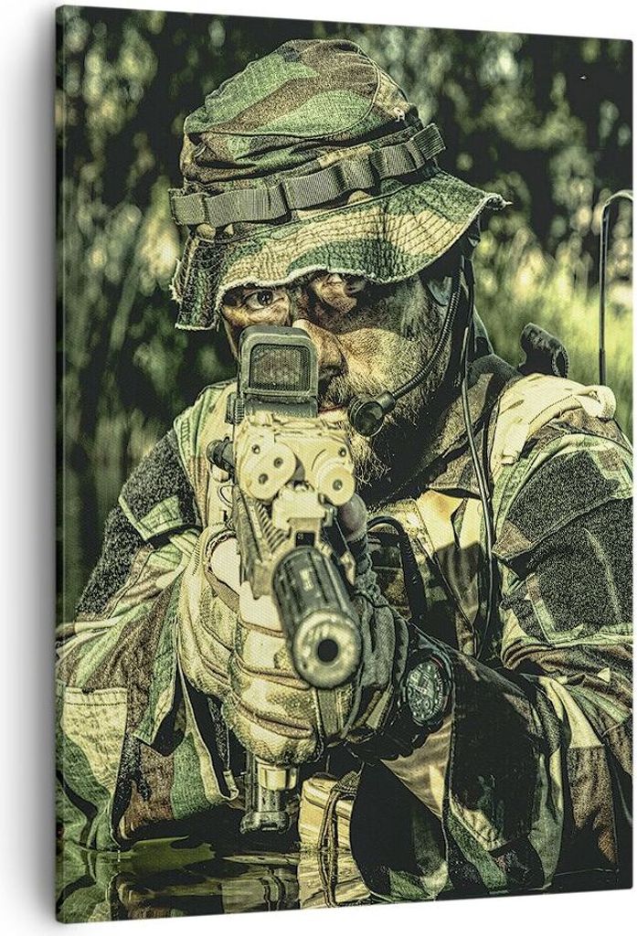 Bild auf Leinwand - Leinwandbild - Einteilig - Soldat Gewehr - 50x70cm - Wand Bild - Wanddeko - Wandbilder - Leinwanddruck - Kunstdruck - Wanddekor...