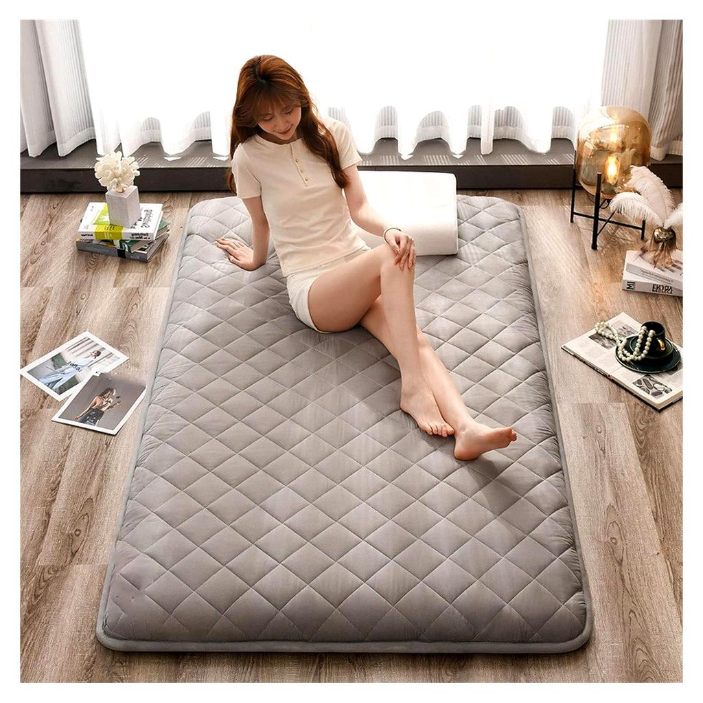 Japanische Futon-Matratze, gefüllt mit Baumwolle, tragbar, faltbares Bodenbett für Gäste-Sofa, Einzel-/Doppelgröße (120 x 200 cm, elegantes Grau)