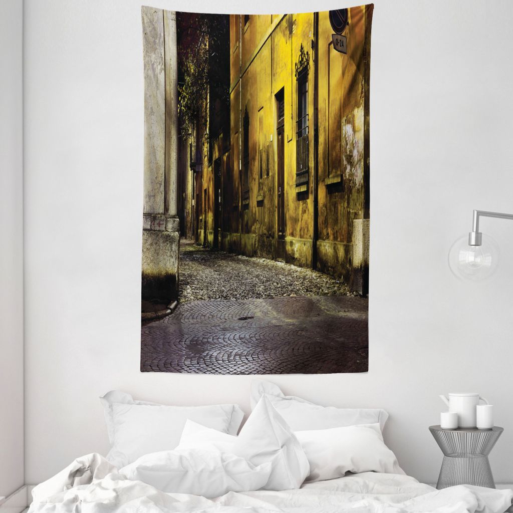 ABAKUHAUS Straße Wandteppich und Tagesdecke, Dark City Old Avenues aus Weiches Mikrofaser Stoff Waschbar ohne Verblassen Digitaldruck, 140 x 230 c...