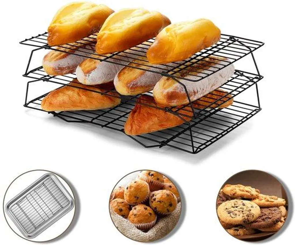 Grille à pâtisserie pliable 3 étages, plateau de refroidissement rectangulaire