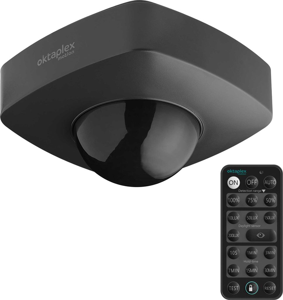 Oktaplex Präsenzmelder 360° IP65 Aufputz Decken Bewegungsmelder Außen & Innen 230V anthrazit