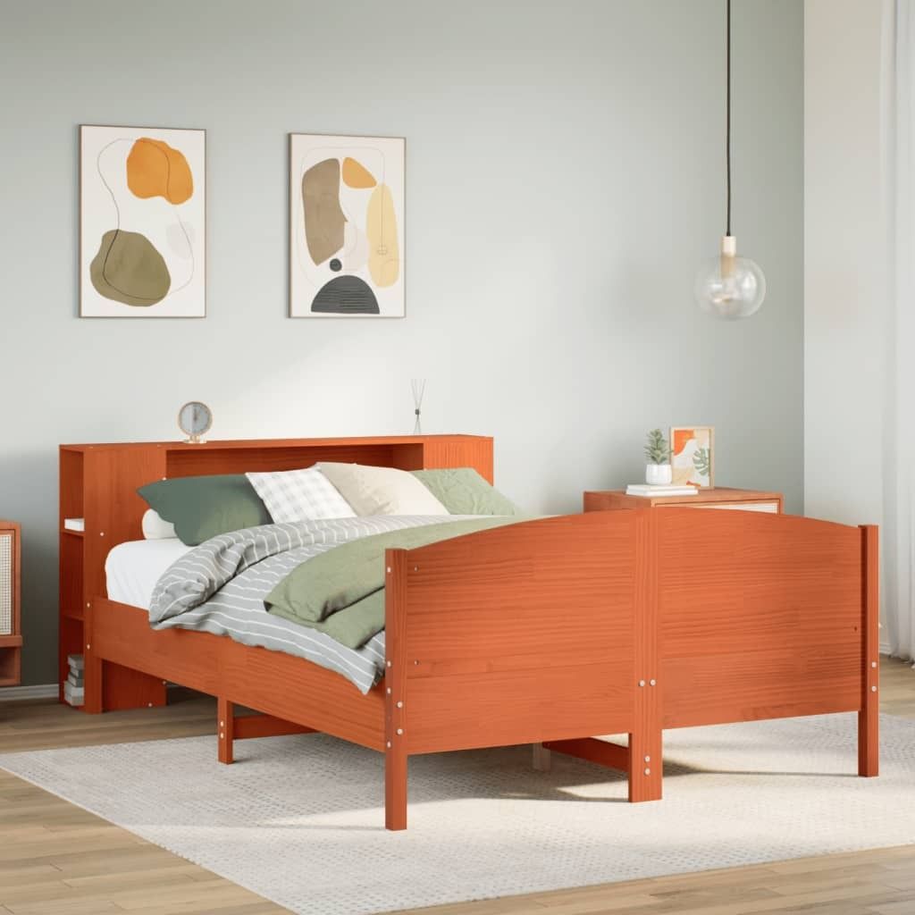 Maison Exclusive - Massivholzbett mit Regal ohne Matratze Wachsbraun 160x200 cm