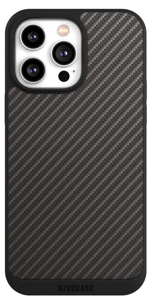 NIVOCASE Handyhülle für Apple iPhone 14 Pro Max Hülle NIVOpure Case Schwarz Carbon Metallic Look Muster