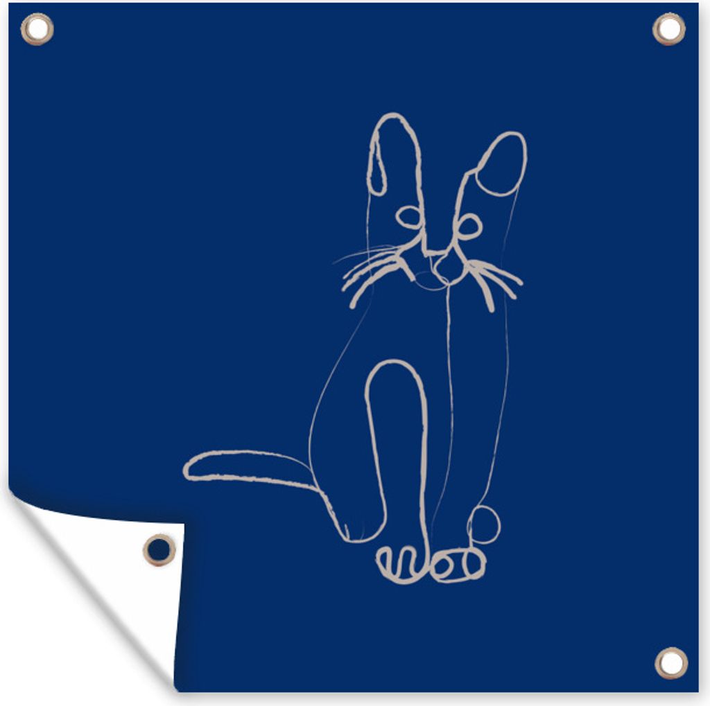 MuchoWow 100x100 cm Outdoor-Poster Gartendeko Sichtschutz Garten Poster für den Garten Haustier - Katze - Strichzeichnung