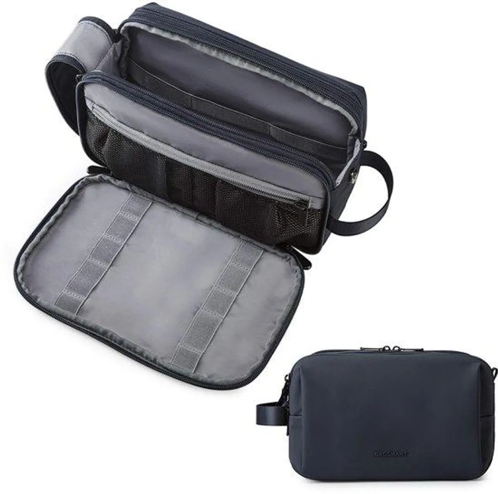 Trousse de toilette homme bleu double fermeture grand volume