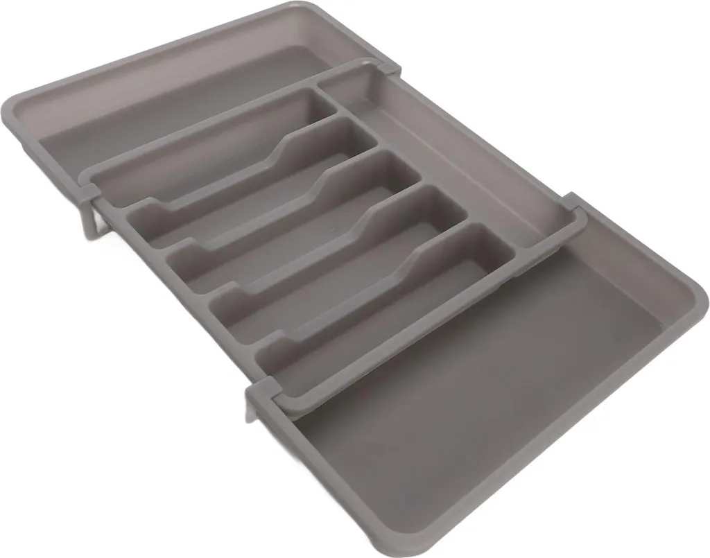 Range-couverts extensible gris pour tiroir de cuisine - 5 à 7 compartiments