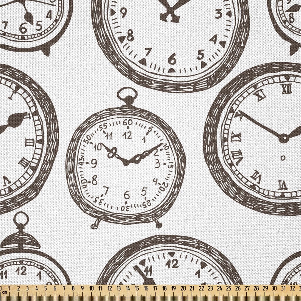 ABAKUHAUS Uhr Satin Stoff als Meterware, Vintage Taschenuhr mit Zahlen auf sie antiken Design Chronometer altmodischen Print, 3 M (148 x 300 cm), B...