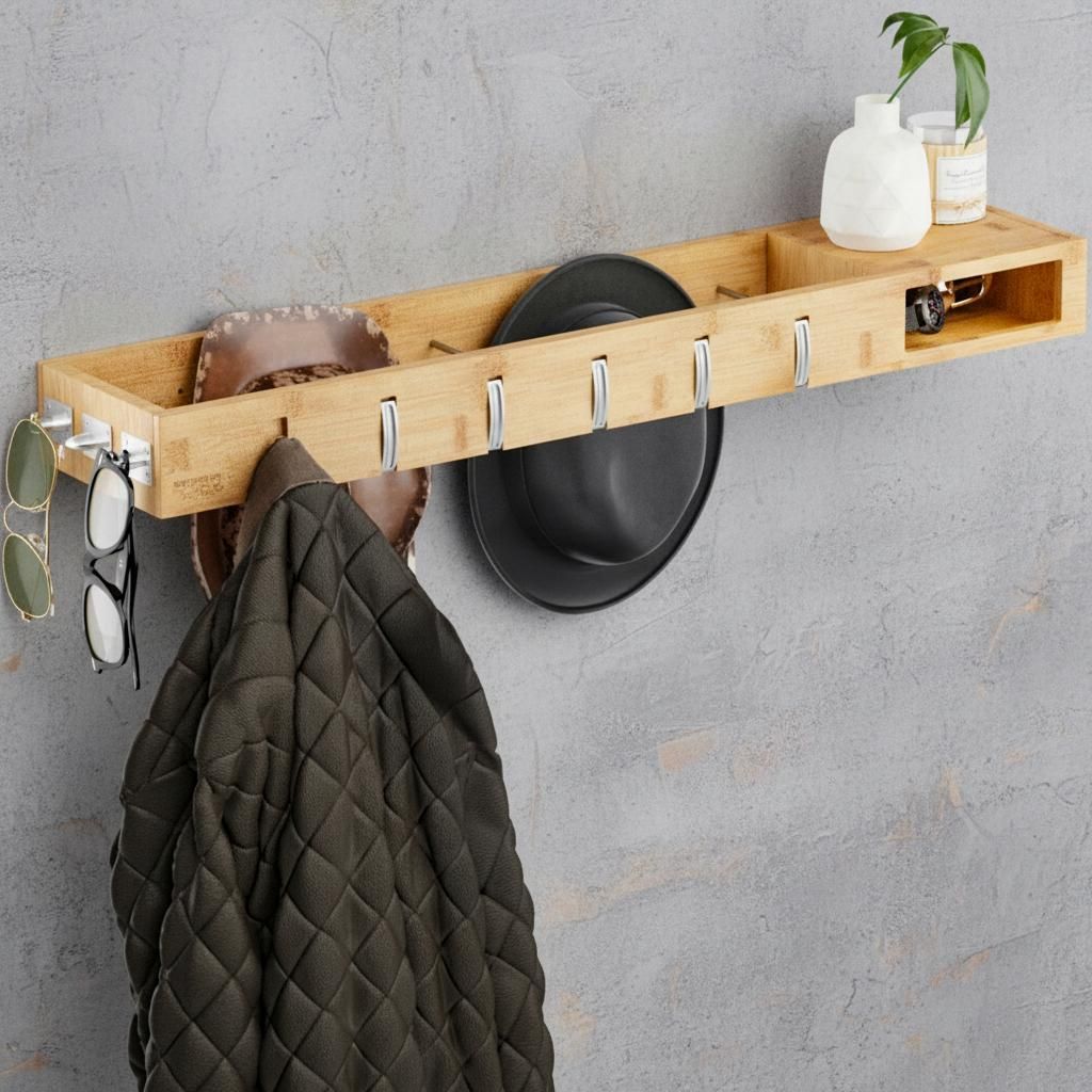 MEISTERHÖLZER Wandgarderobe Holz – 4in1 Garderobe mit Ablage, Kleiderstangen, Kleiderhaken & Brillenhalter – 100cm Garderobenpaneel für Flur ...