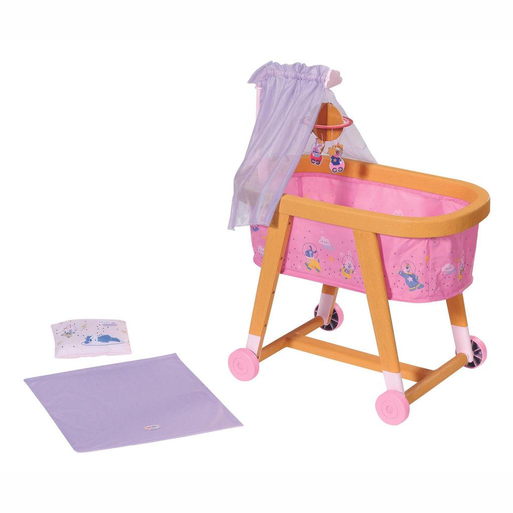 Puppenbett mit Decke Kissen und Mobile für Kinder Stubenwagen Gitterbett 