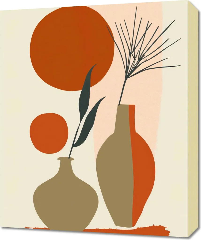 Quadro Moderno 50x60 Vasi Rossi - Decorazione Murale Elegante Tela