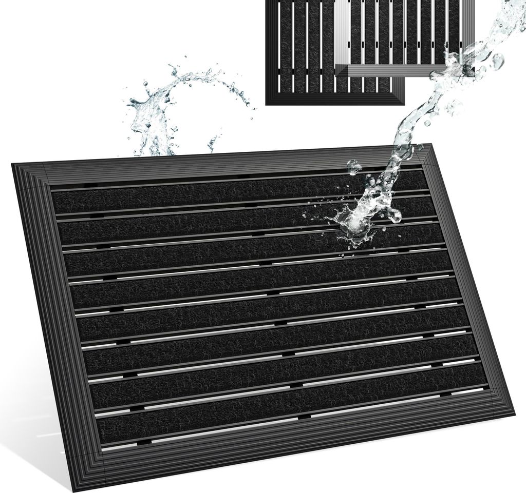 Fußmatte außen 40x60 cm mit schwarzem Aluminium Rand für Innen- und Außenbereich, Aluminium Schuhabstreifer mit Polypropylen-Fasern, Outdoor we...