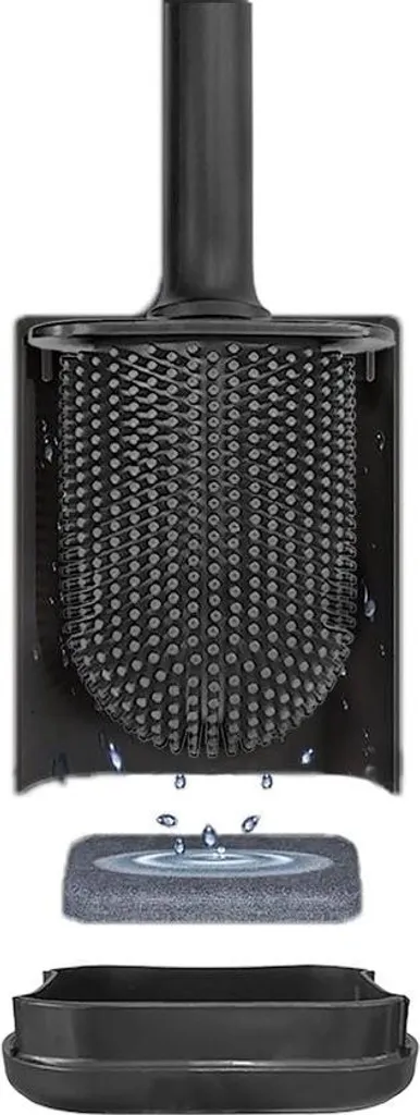 Brosse à toilettes en silicone noir murale : fini les odeurs et l'eau au sol - 7