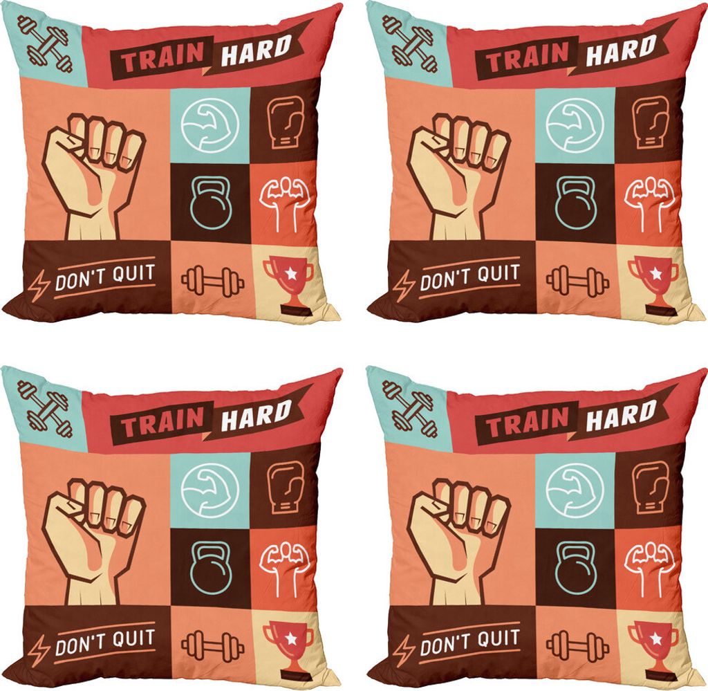 ABAKUHAUS Fitness Kissenbezug Set (4 Stück), Training Achievement, Moderner Doppelseitiger Digitaldruck, 60 cm x 60 cm, Mehrfarbig