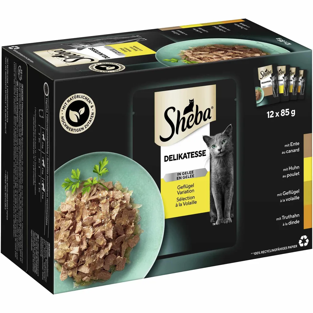 Repas Complet pour Chat Sheba Délicatesse Gelée 12x85g Sélection Volaille - 16