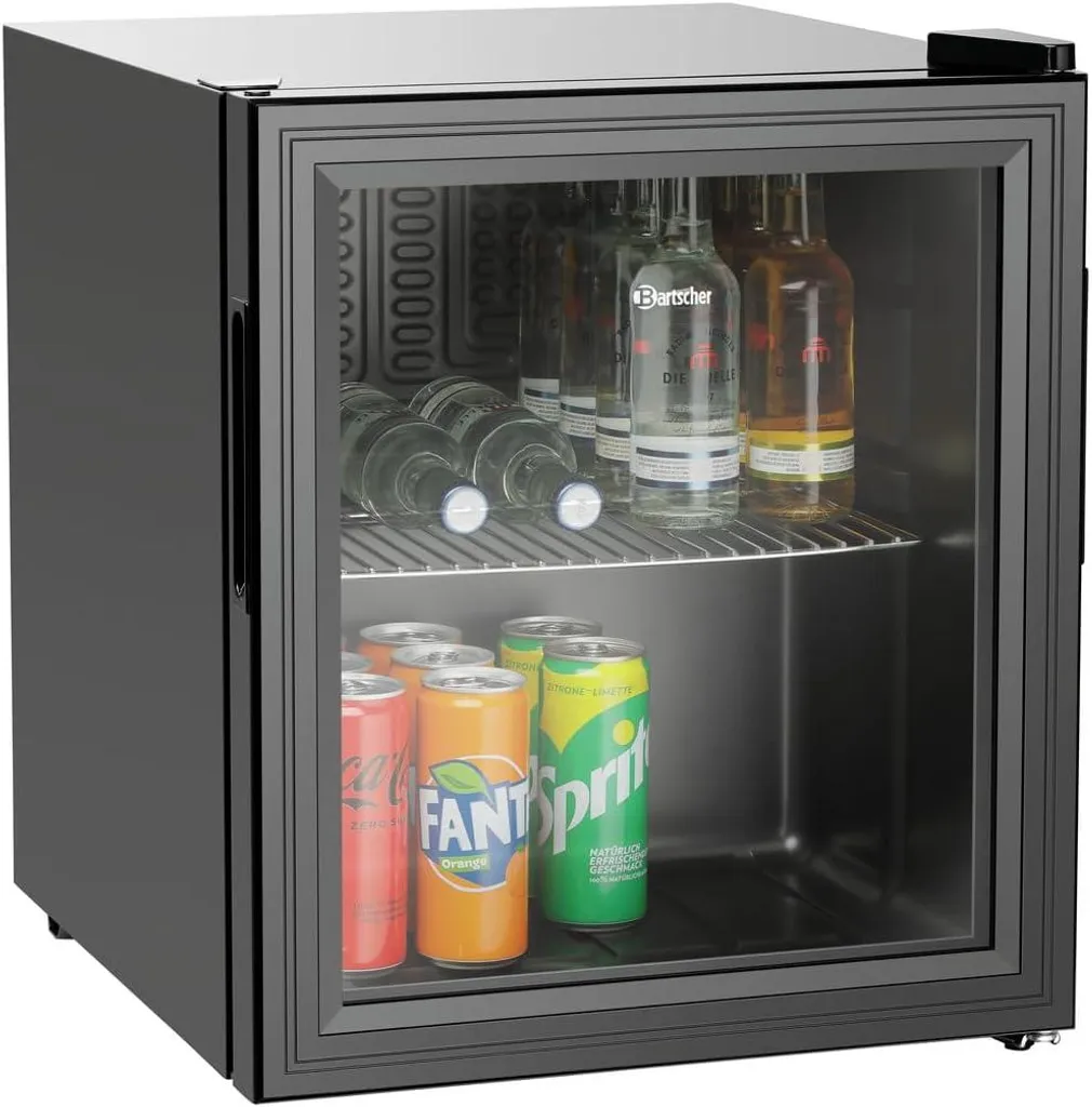 Réfrigérateur à porte vitrée 46L noir compact pour boissons et canettes