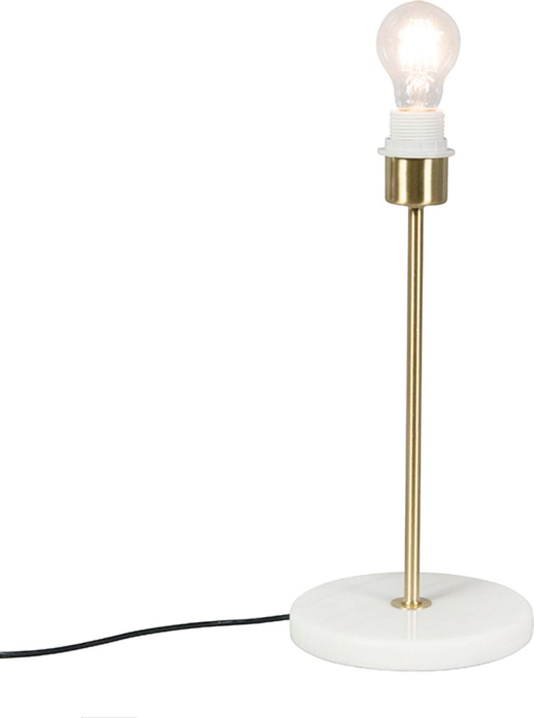 QAZQA - Modern Klassische Tischleuchte I Tischlampe I Lampe I Leuchte Messing mit Marmorsockel - Kaso I Wohnzimmer I Schlafzimmer - Stahl Rund - LE...