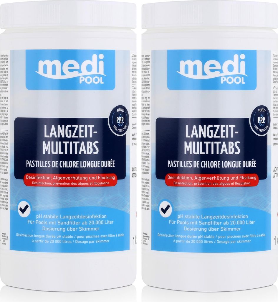 mediPOOL Langzeit-Multitabs 1kg - Algenverhütung und Flockung (2er Pack)