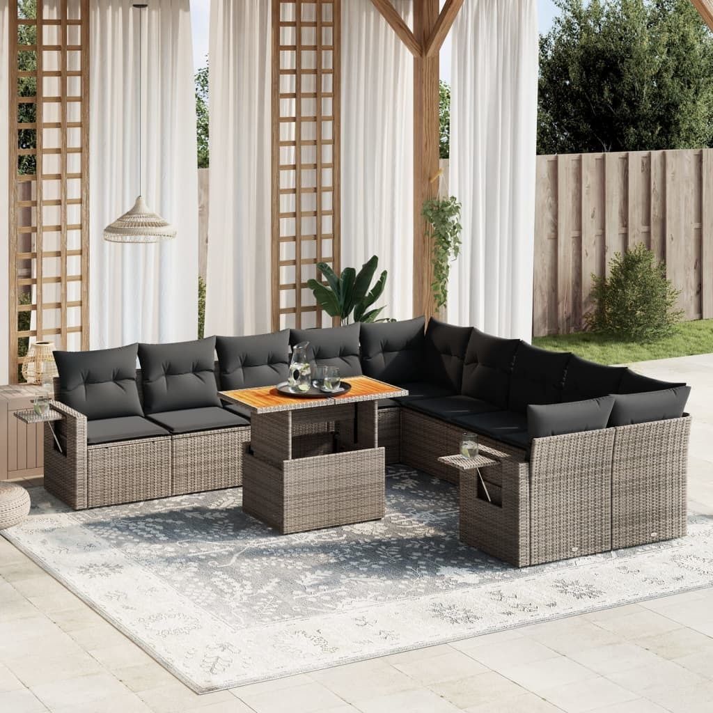 Maison Exclusive - 11-tlg. Garten-Sofagarnitur mit Kissen Grau Poly Rattan