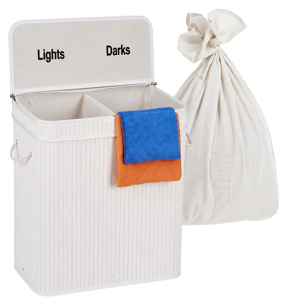 Panier à linge Relaxdays avec couvercle, 2 compartiments, Image du produit 