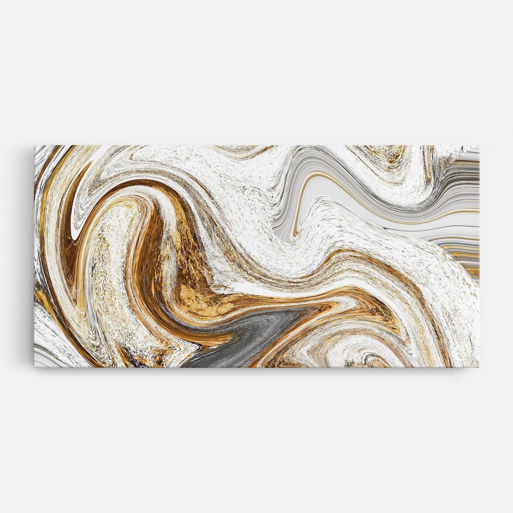 ARTHUB Leinwandbild 50x100 cm, Gold White Liquid | Wohnzimmerdekoration, Hängende Bilder, Wanddekoration, Heimdekoration, Abstrakte, Marmor