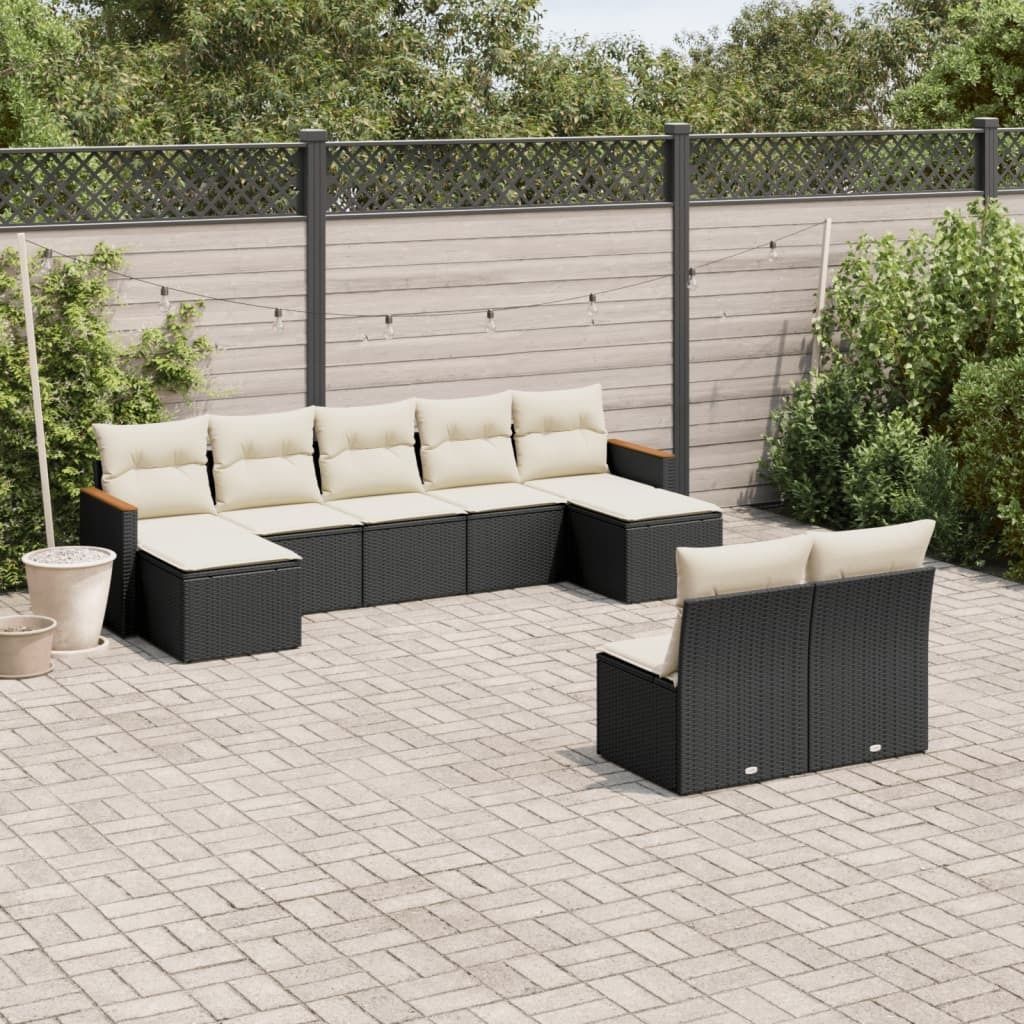 Maison Exclusive - 9-tlg. Garten-Sofagarnitur mit Kissen Schwarz Poly Rattan