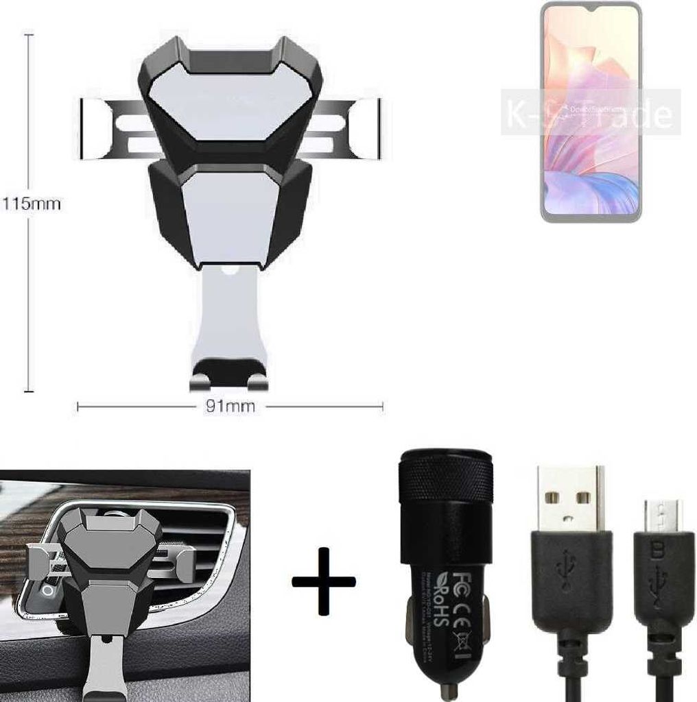 K-S-Trade KFZ Halterung kompatibel mit Blackview Oscal C80 Halterung Lüftungshalterung Lüftungsschlitz schwarz-silber Autohalterung Handy inkl. KFZ