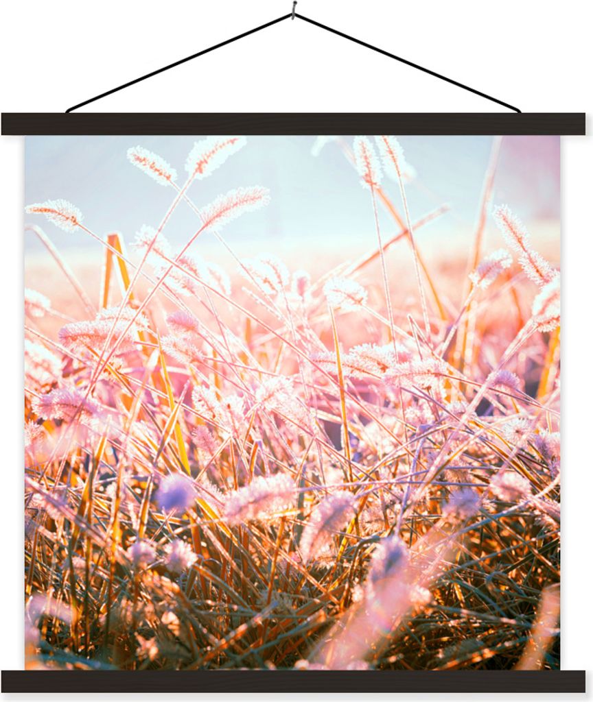 MuchoWow Textilposter Winter - Tau - Morgen 120x120 cm mit schwarzem Rahmen - Aufhängungsset