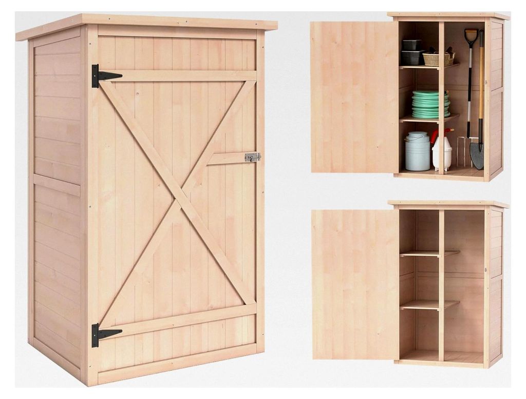 Gartenschrank aus Holz, wetterfester Geräteschuppen 75x56x115cm, Gerätehaus mit Tür und Regalen, Gartenschrank für Garten, Terrasse, Hinterhof ...