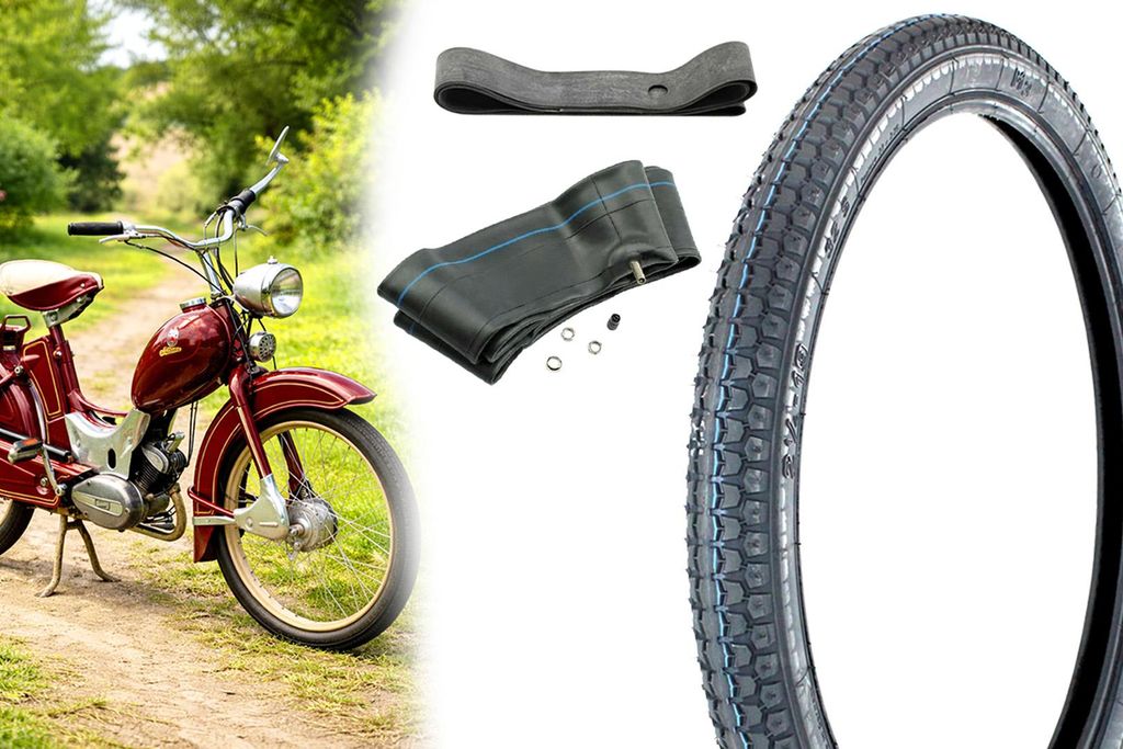 Reifen 2.25 x 19 Zoll Heidenau, M3 Straßenprofil, M/C 32S TT + Schlauch + Felgenband für Simson SR2 Hercules Zündapp Kreidler Puch