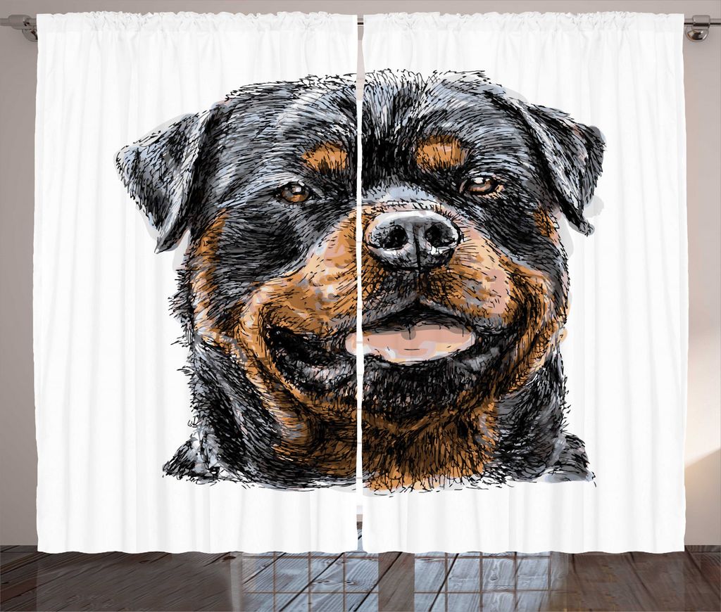 ABAKUHAUS Rottweiler Rustikaler Vorhang, Hand gezeichnetes Bild von Hund, Wohnzimmer Universalband Gardinen mit Schlaufen und Haken, 280 x 225 cm, ...
