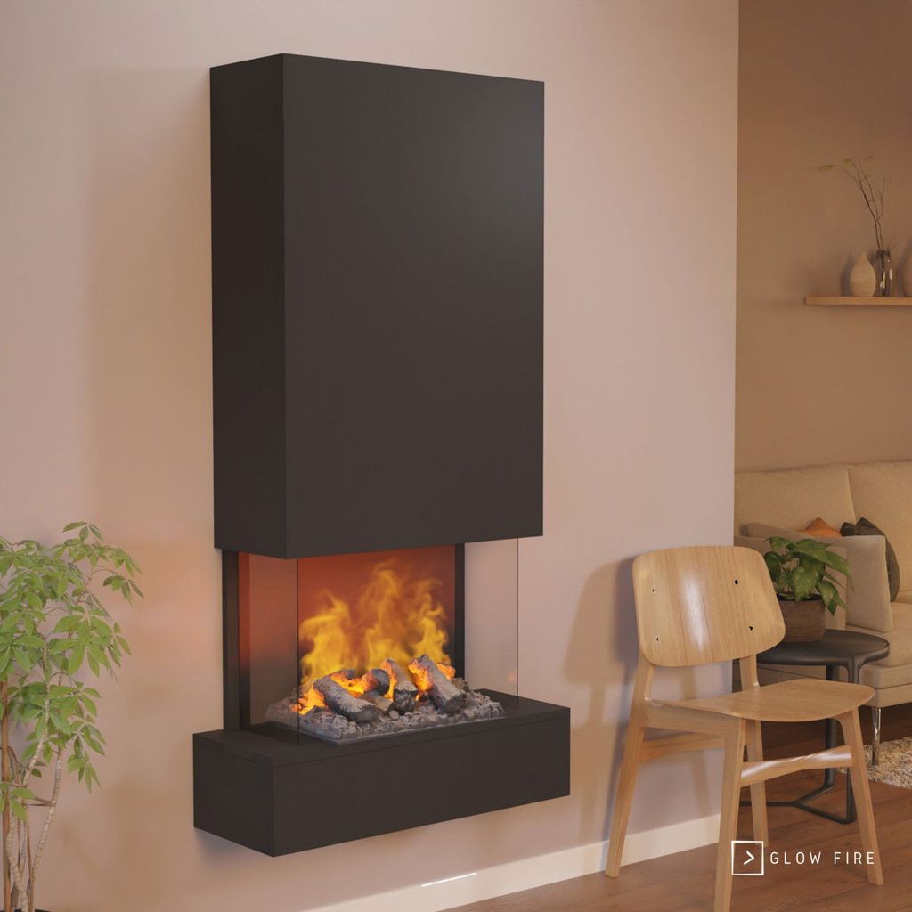 GLOW FIRE Elektrokamin 'Hölderlin Hoch'| Wasserdampf Kamin mit OMC 500 inkl. Holz in schwarz als Wandkamin| HxBxT: 158x80x30 cm