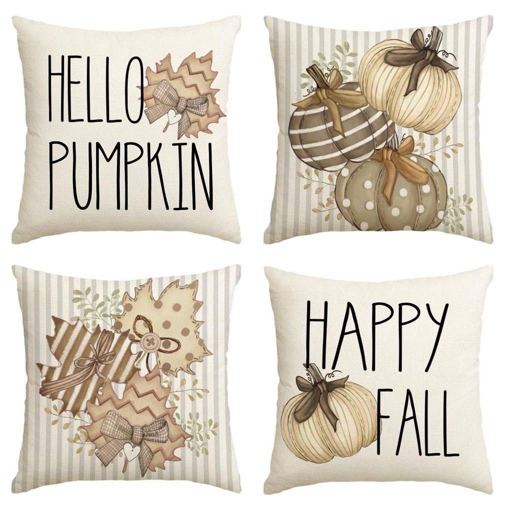 Kissenbezüge Set - Gestreift Herbstdesign 40x40 cm - 4 Produktbild 