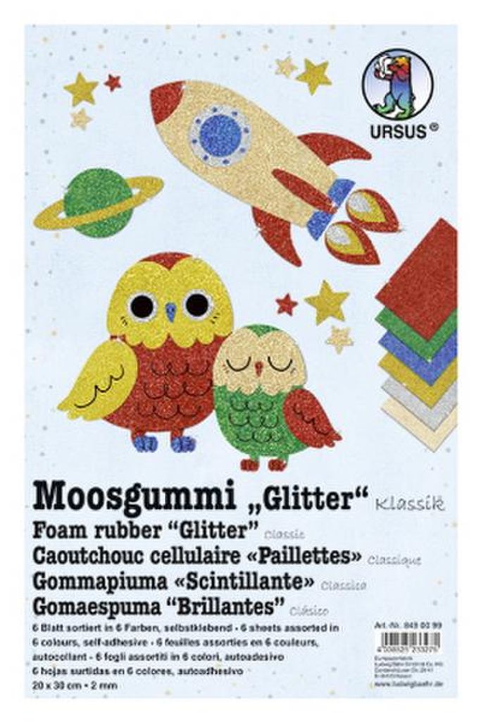 URSUS Moosgummi "Glitter - Klassik", 20 x 30 cm, sortiert