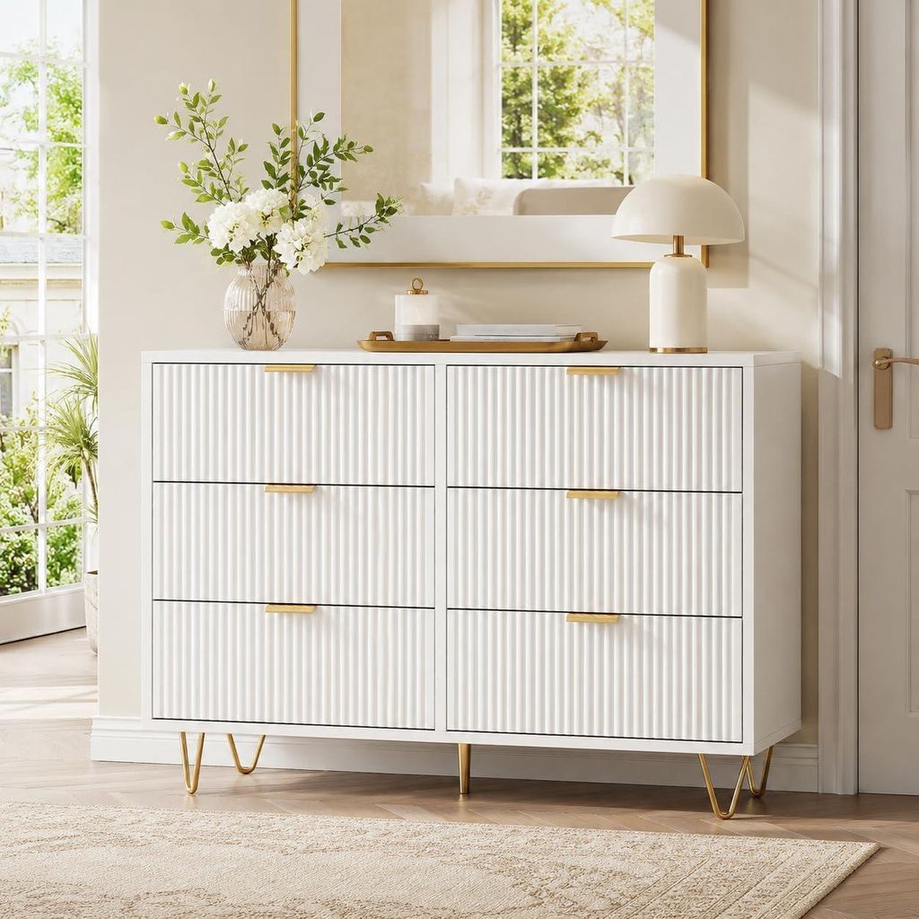 INONEFT Kommode mit 6 Schubladen, Weiß Sideboard mit Produktbild 