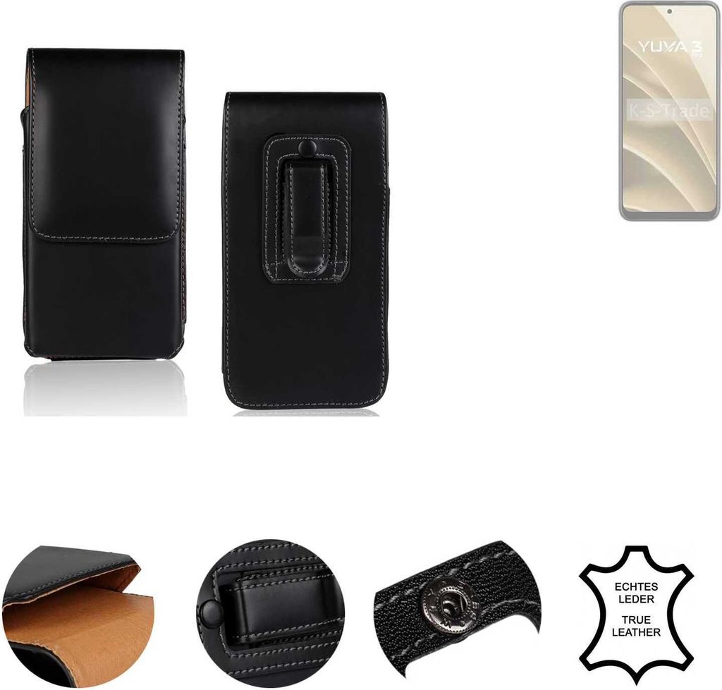 K-S-Trade Holster Gürteltasche Handy Hülle Schutzhülle kompatibel mit Lava Yuva 3 Pro Handyhülle Leder schwarz, 1x