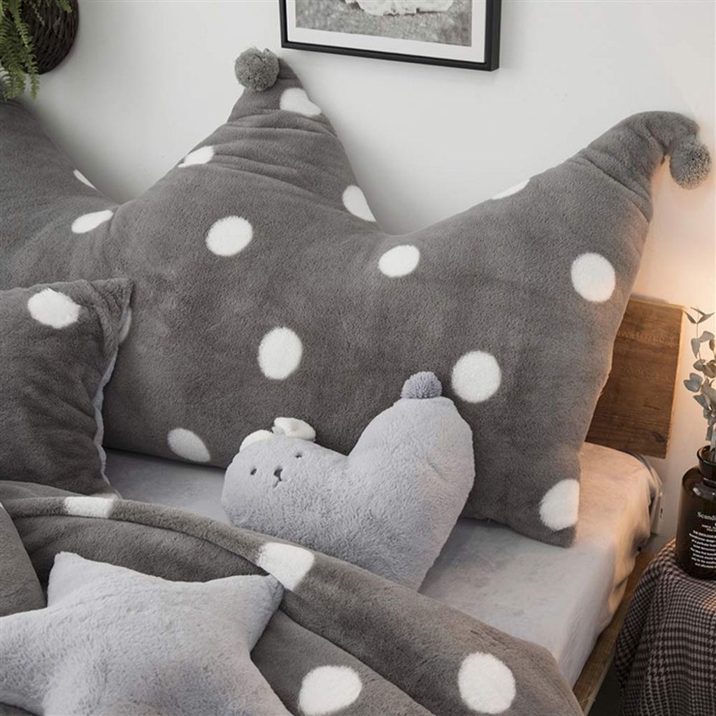 Krone Fleece Kopfteil Kissen mit Pompons Bett Rückenkissen Rückenlehne Palettensofa Kissen Für Bett Sofa Couch Waschbar Dekorationskissen Tupfen...
