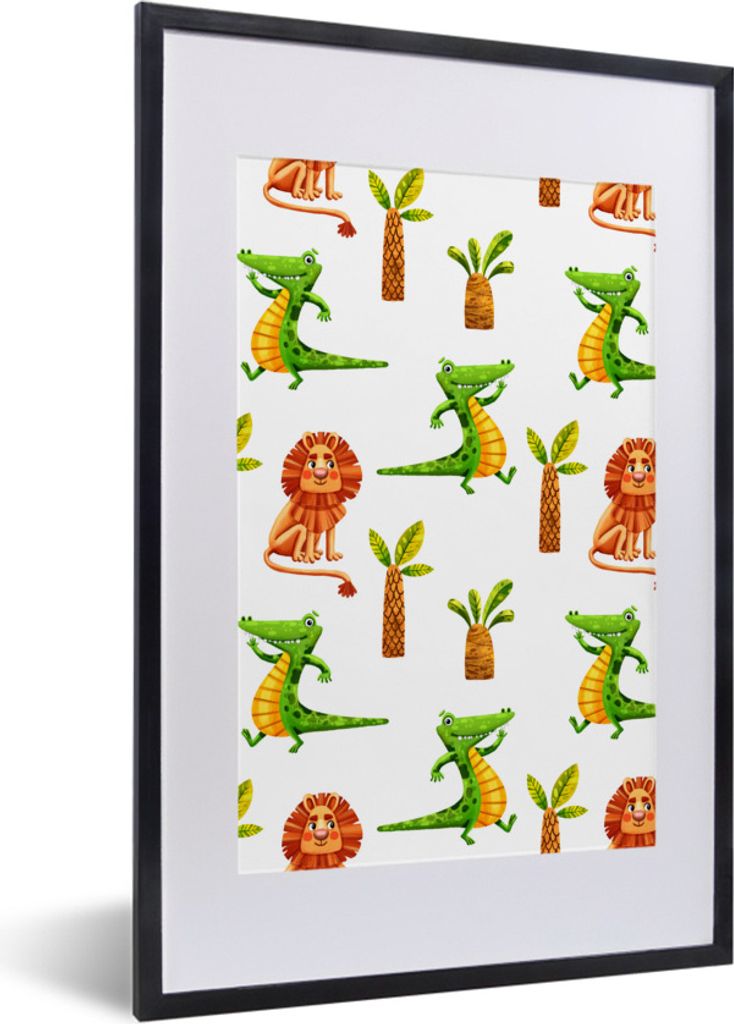 MuchoWow Gerahmtes Poster Dschungel - Gestaltung - Tiere 40x60 cm - Poster mit Schwarzem Bilderrahmen Wandposter Rahmen Foto Bilder - Poster in R...