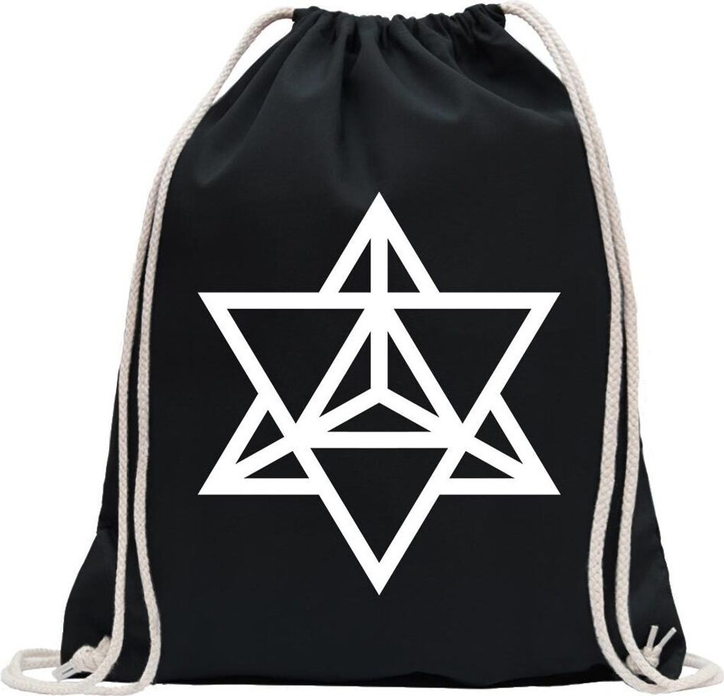 Kiwistar - Turnbeutel - schwarz - Merkaba - Fun Rucksack Sport Beutel Gymsack Baumwolle mit Ziehgurt