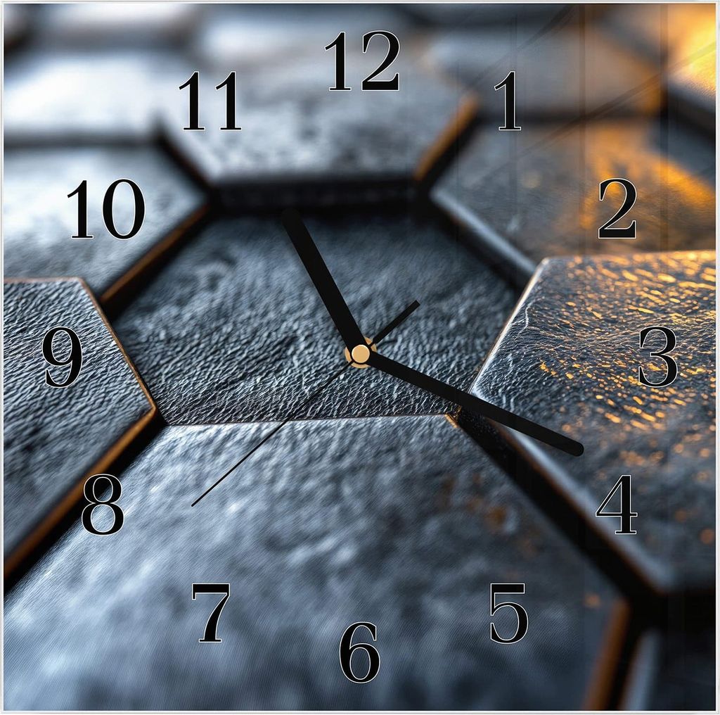 Wanduhr aus Glas mit Motiv Hexagon Fliesenstrukur- 30 x 30 cm - inkl. Aufhängesystem