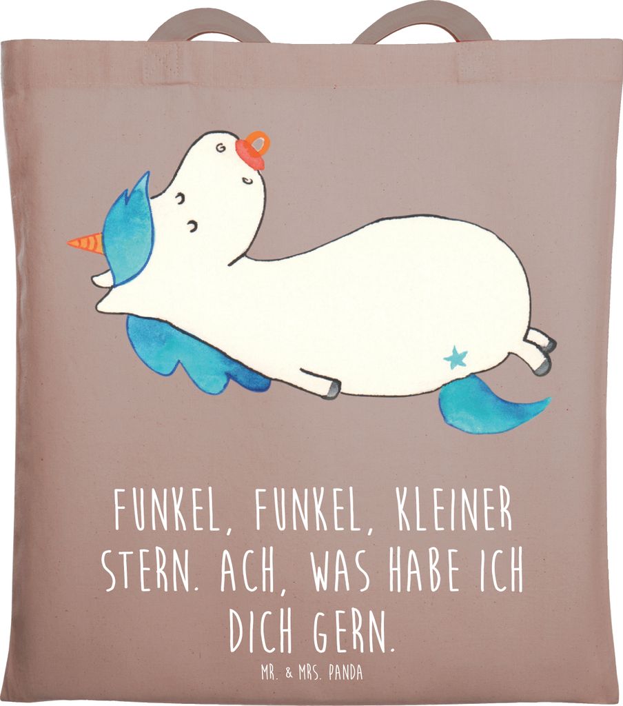 Mr. & Mrs. Panda Baumwolltasche Einhorn Schnuller - Braun Pastell - Geschenk, Geburtstag, Mama, Unicorn, canvas tasche, Baby, Mutter, Einhörner, f...