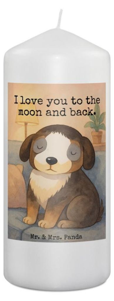 Mr. & Mrs. Panda Kerze Hund Entspannen Design 19 x 8 cm - Weiß - Geschenk, Liebe, Süß, Bedruckte, Verliebt, Erinnerungslicht, Stumpenkerze, Bloc...
