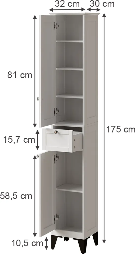Colonne de salle de bain Vicco Vanity Blanche 32x175cm Meuble de rangement