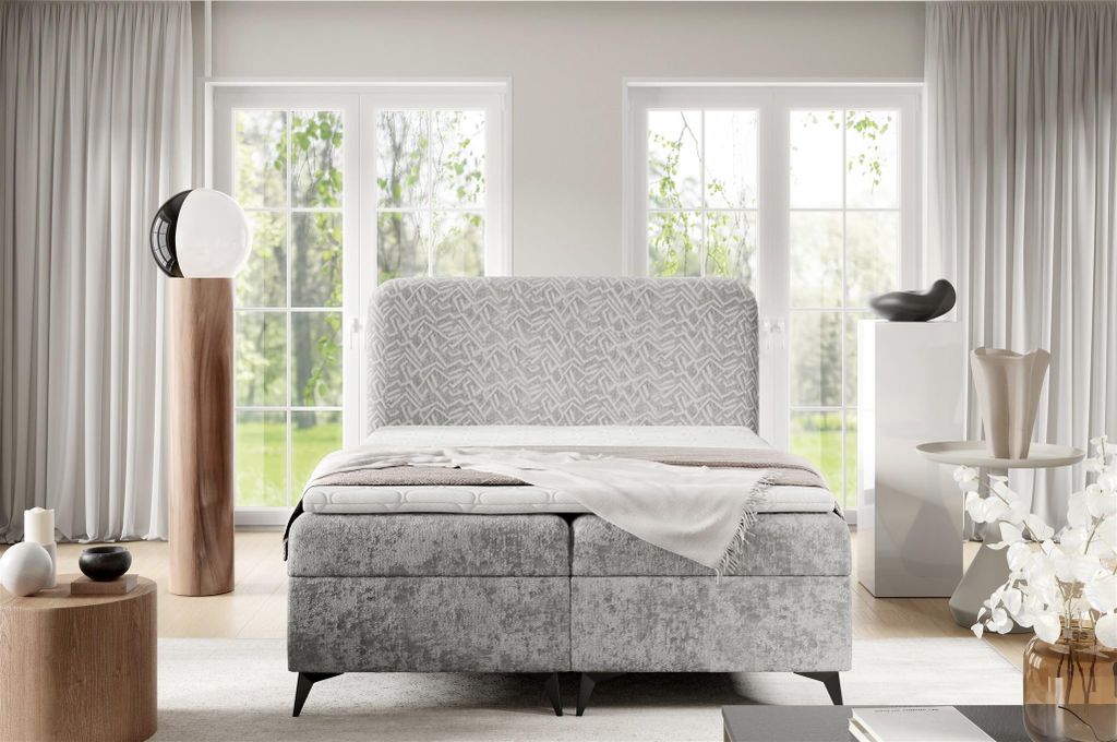 Boxspringbett Schlafzimmerbett TRIANA 140x220cm Stoff Trenza Hellgrau