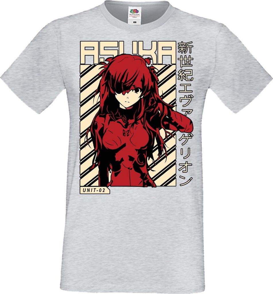 Herren T-Shirt Manga Anime Neon Anime Genesis Manga Evangelion Asuka Evangelion Asuka, Man 3XL / Grau