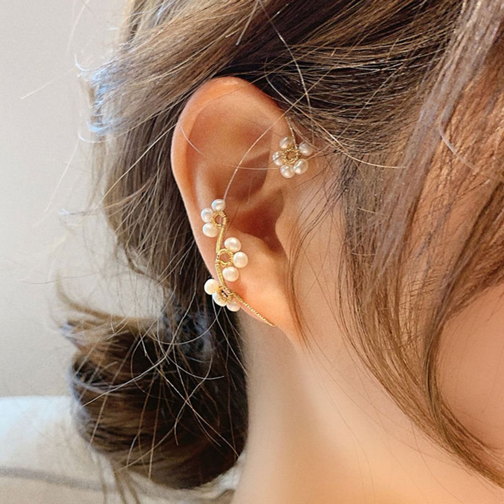 1 Stück Damen-Ohrclip-Ohrring-Schmuck, modisch, Kunstperlen-Blume, nicht durchbohrt