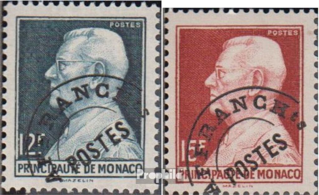 Briefmarken Monaco 1949 Mi 378V,379V Vorausentwertung postfrisch Louis II.